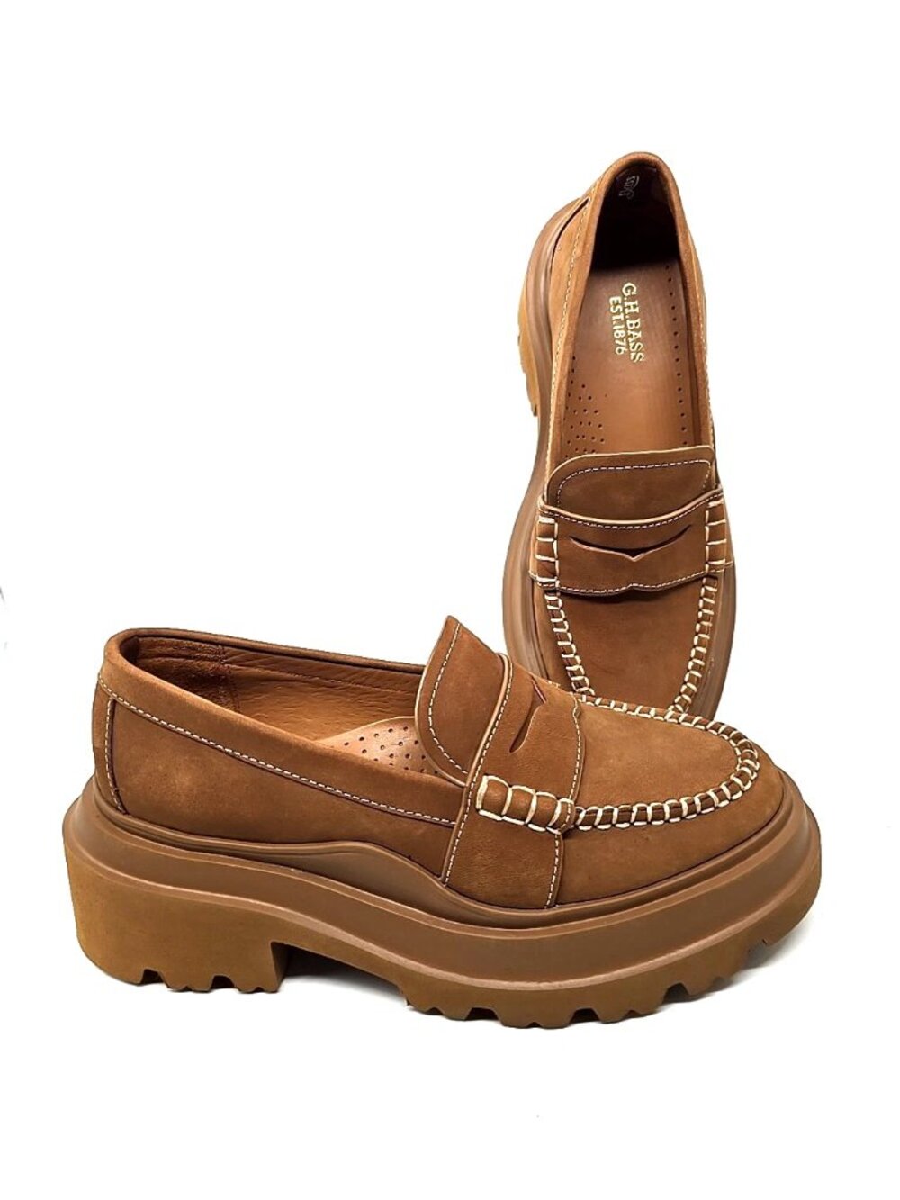 GH Bass & Co. Ella Platform Lug Platform Heeled Suede Brown Shoes Women Size 7.5